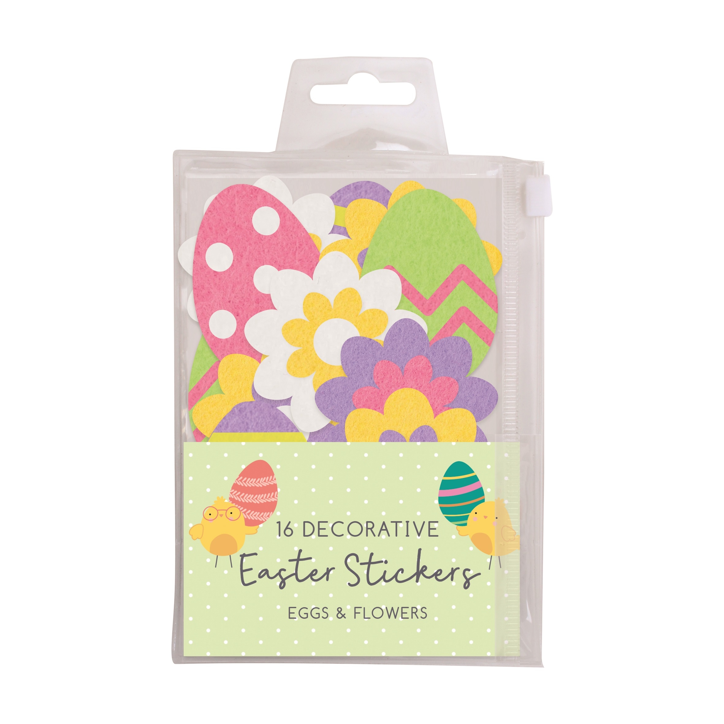 EASTER STICKERS,Felt Eggs/ Flowers 16`s H/pk [Splittable]