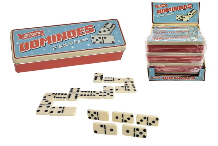 DOMINOES, 28 Double Six in Tin, SUPERETRO [Splittable]