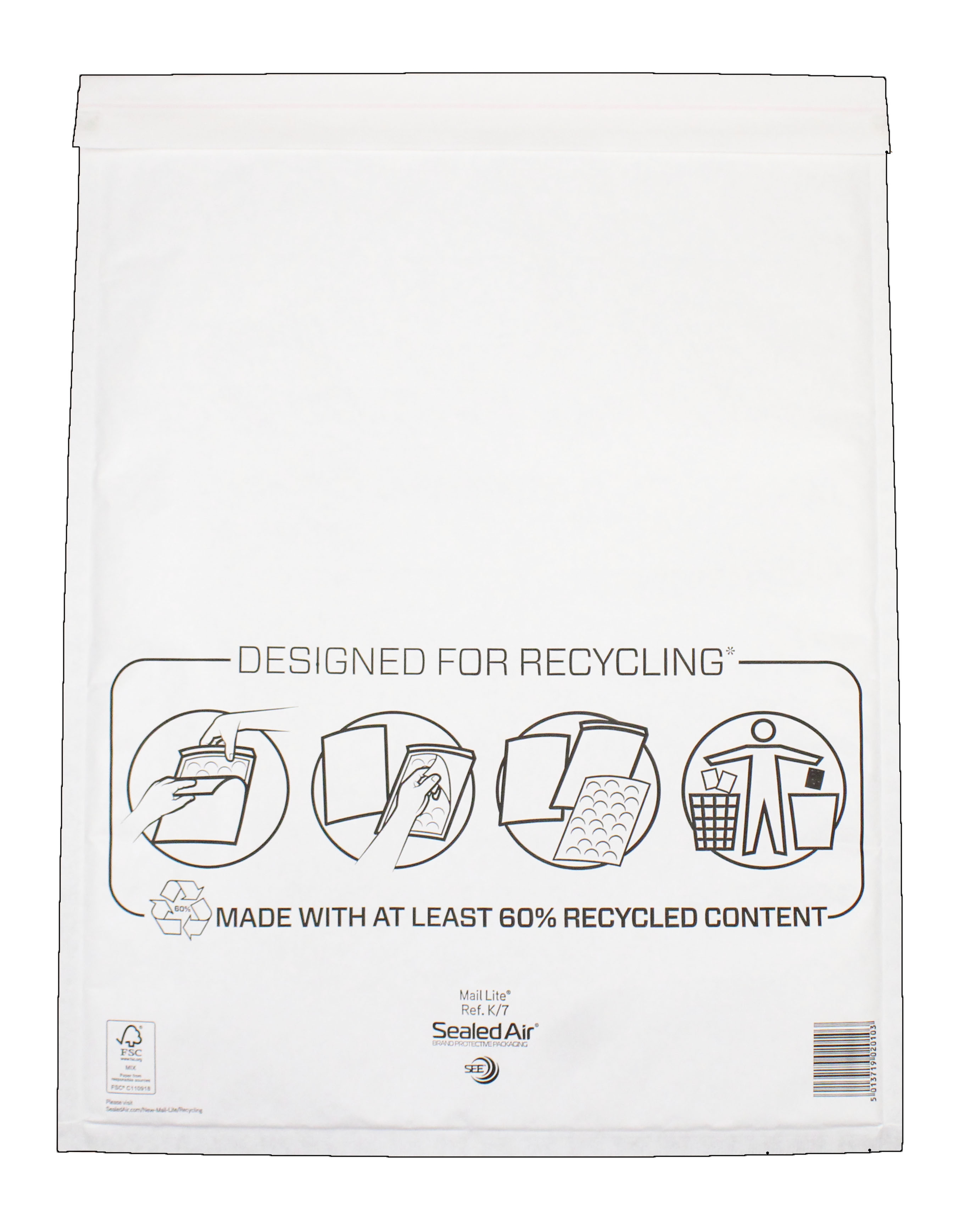 PADDED ENVELOPES,Size K White (Mail Lite) [Splittable]