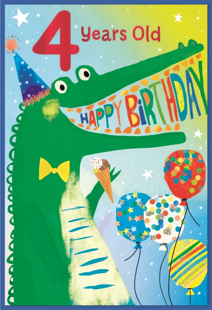 AGE 4 CARDS,Male 6`s Crocodile & Balloons
