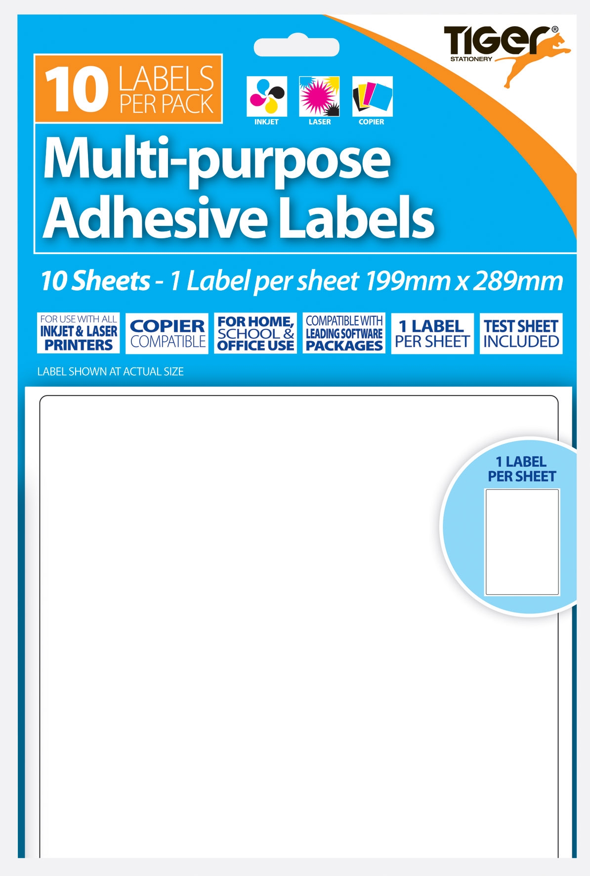 LABEL,S/Adh Multi Purpose 1 per A4 Sheet 199 x 289mm [Splittable]