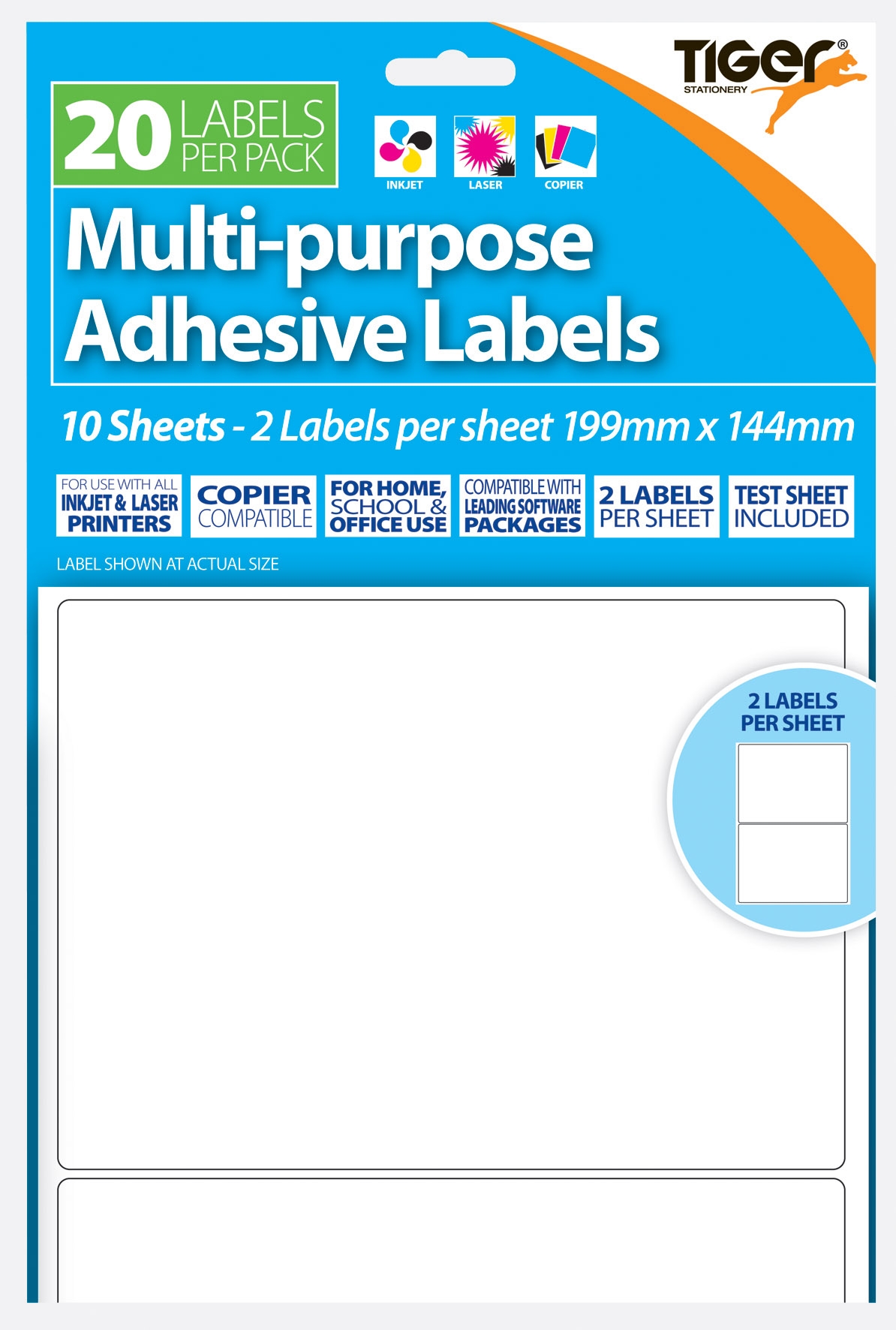 LABEL,S/Adh Multi Purpose 2 per A4 Sheet 199 x 144mm [Splittable]