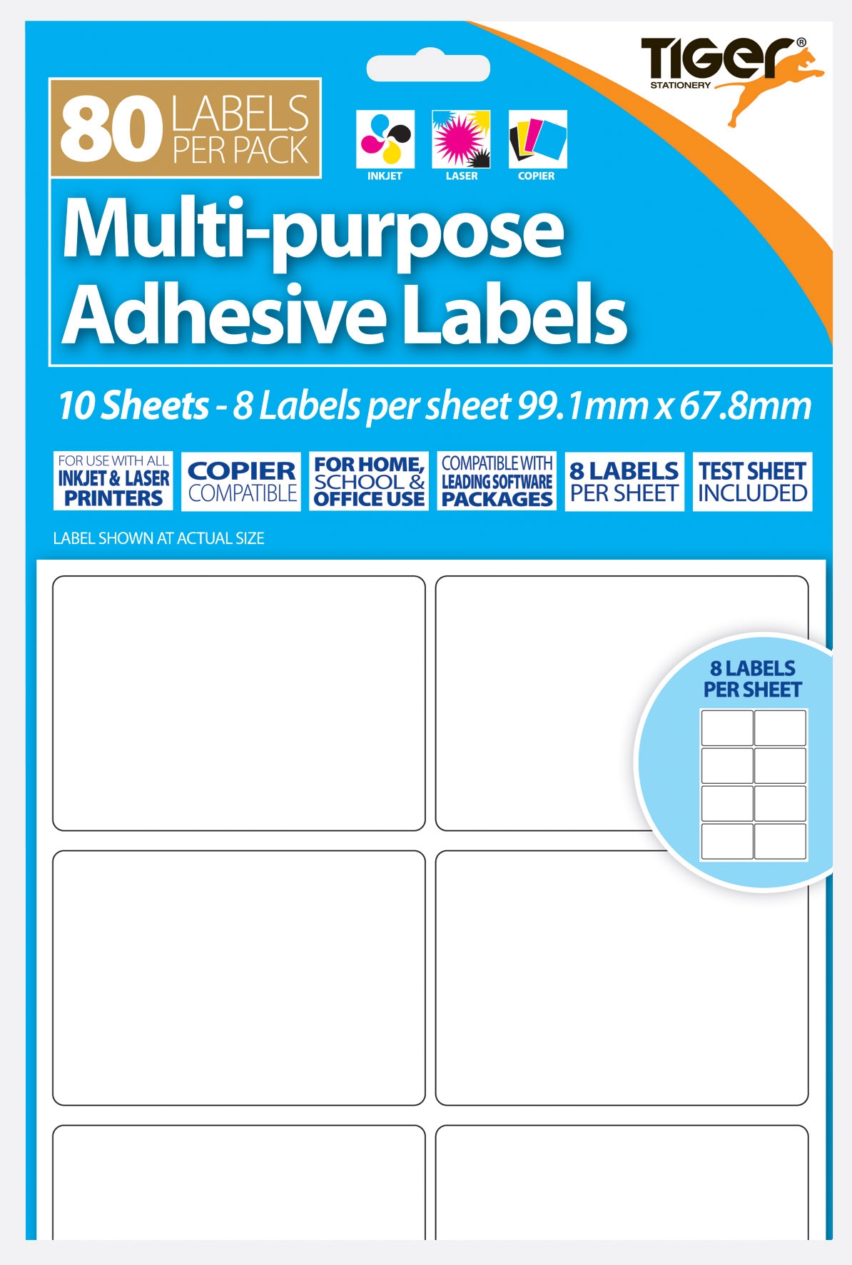 LABEL,S/Adh Multi Purpose 8 per A4 Sheet 99 x 68mm [Splittable]