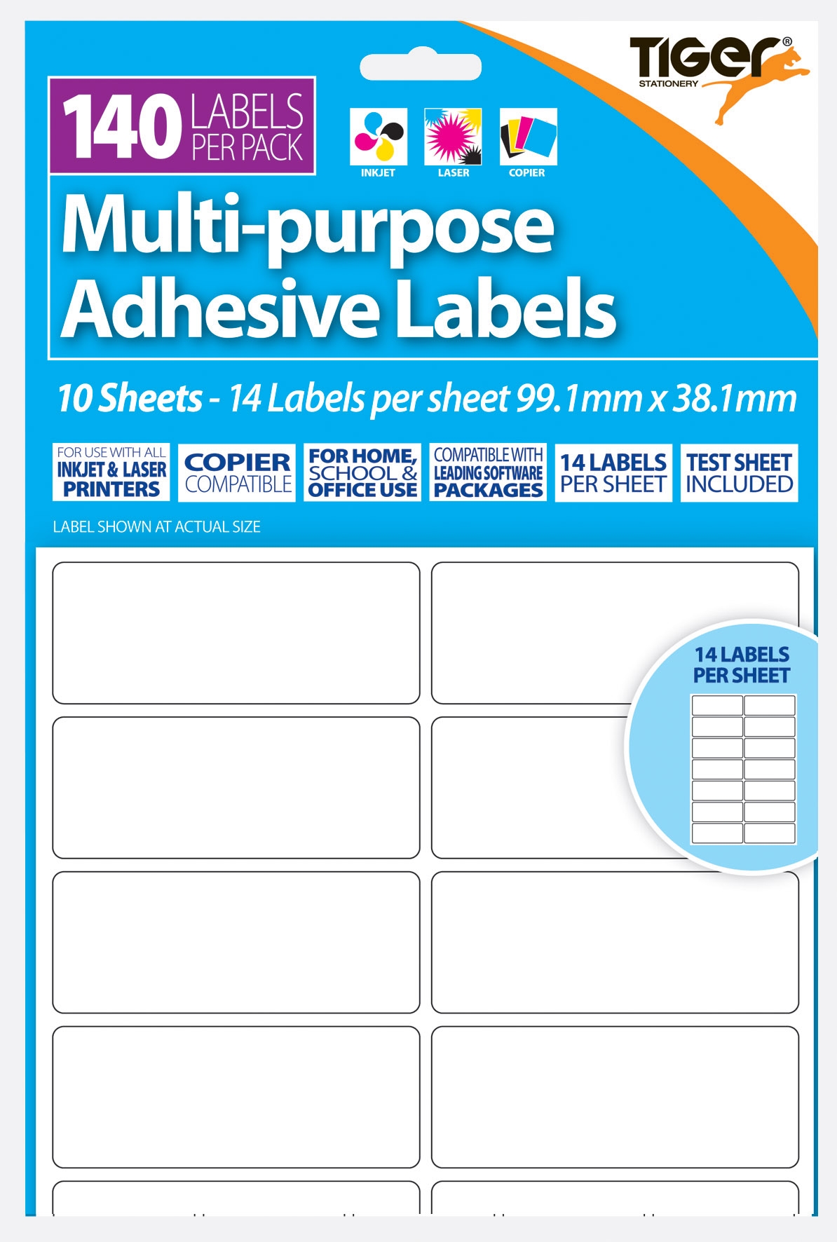 LABEL,S/Adh Multi Purpose 14 per A4 Sheet 99 x 38mm [Splittable]