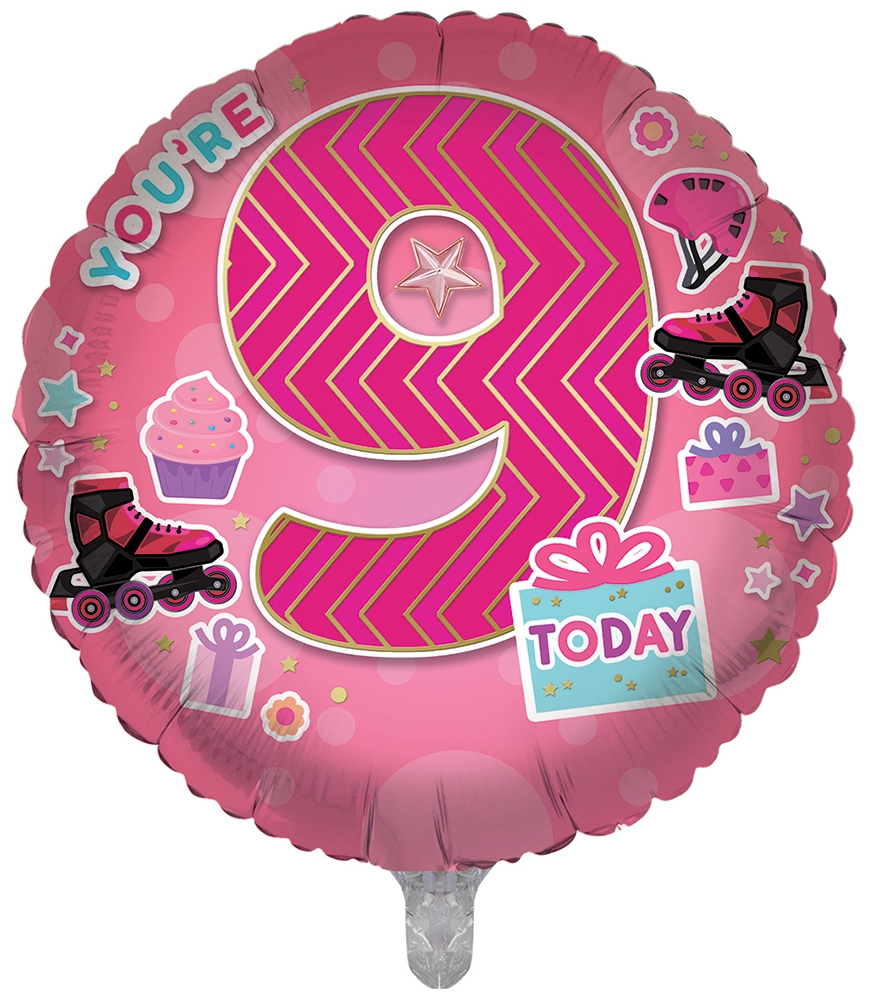 BALLOONS,Age 9 Female (Helium Foil) [Packs Only]