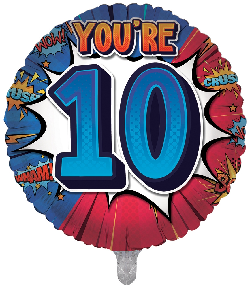 BALLOONS,Age 10 Male (Helium Foil) [Packs Only]