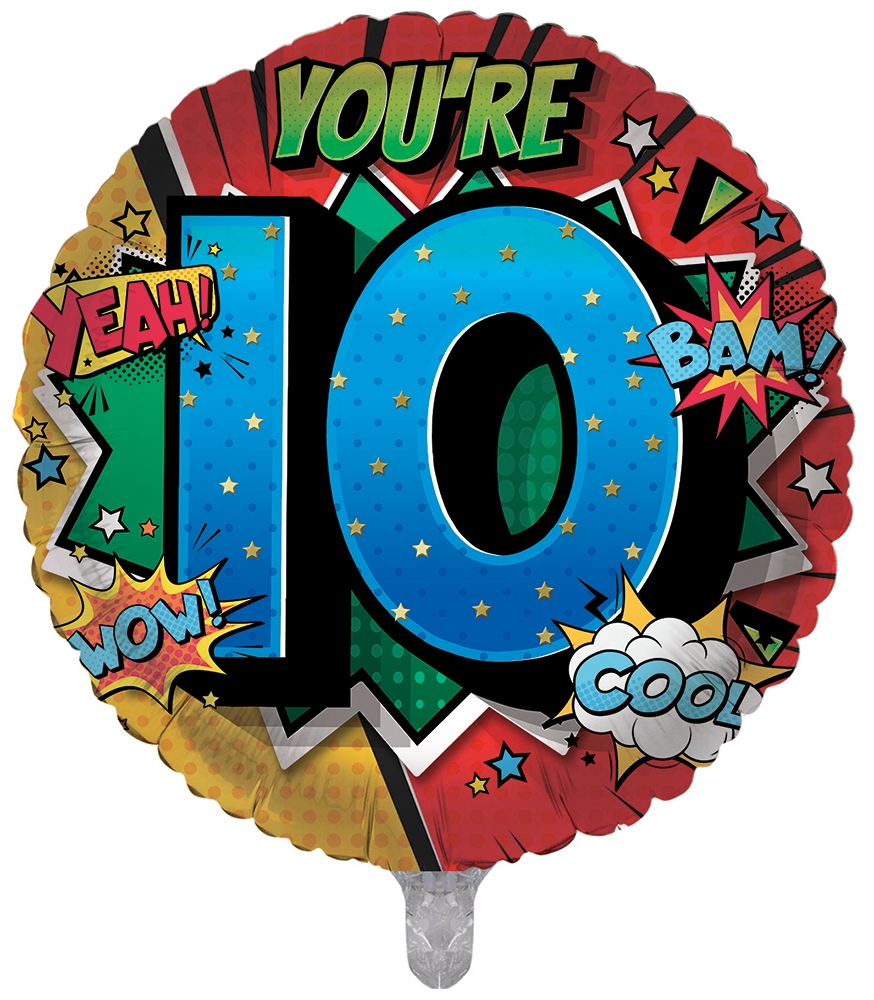 BALLOONS,Age 10 Male (Helium Foil) [Packs Only]