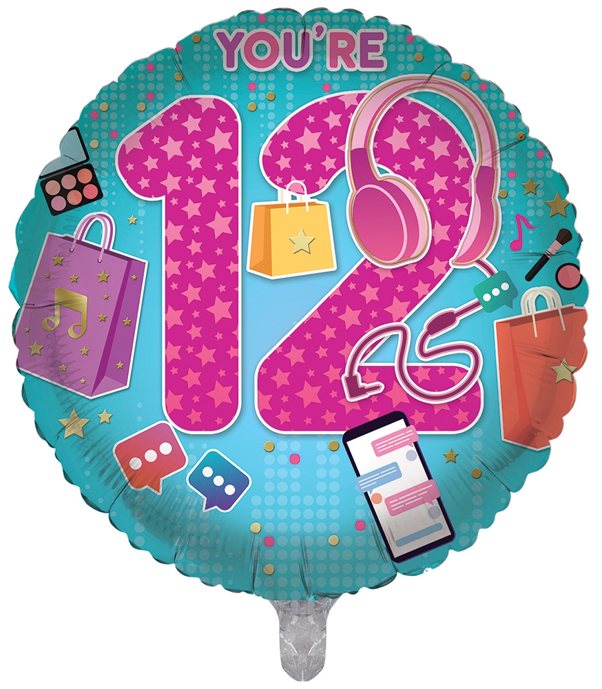 BALLOONS,Age 12 Female (Helium Foil) [Packs Only]