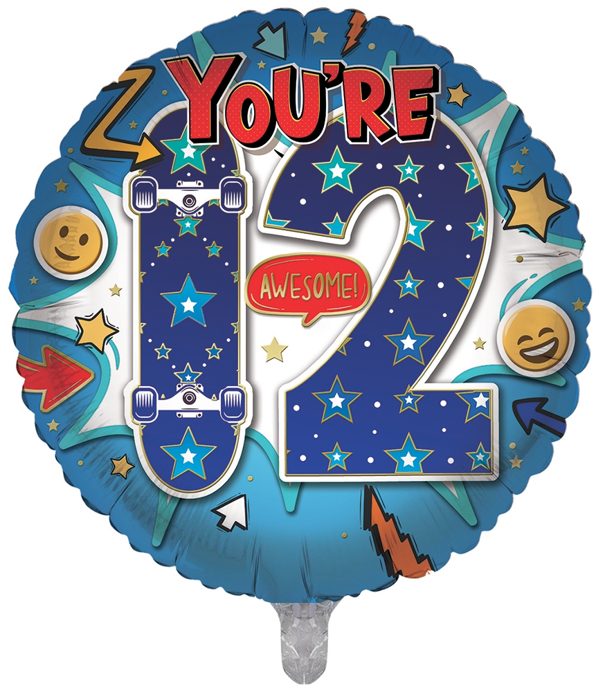BALLOONS,Age 12 Male (Helium Foil) [Packs Only]
