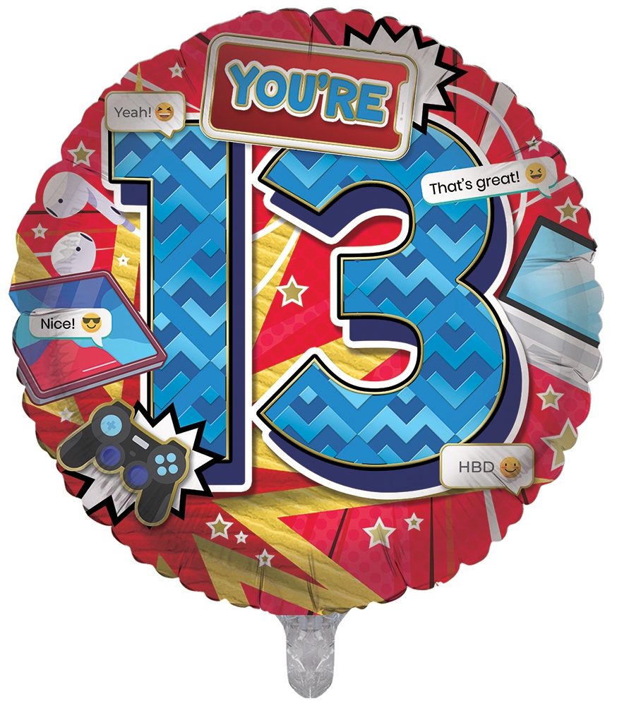 BALLOONS,Age 13 Male (Helium Foil) [Packs Only]
