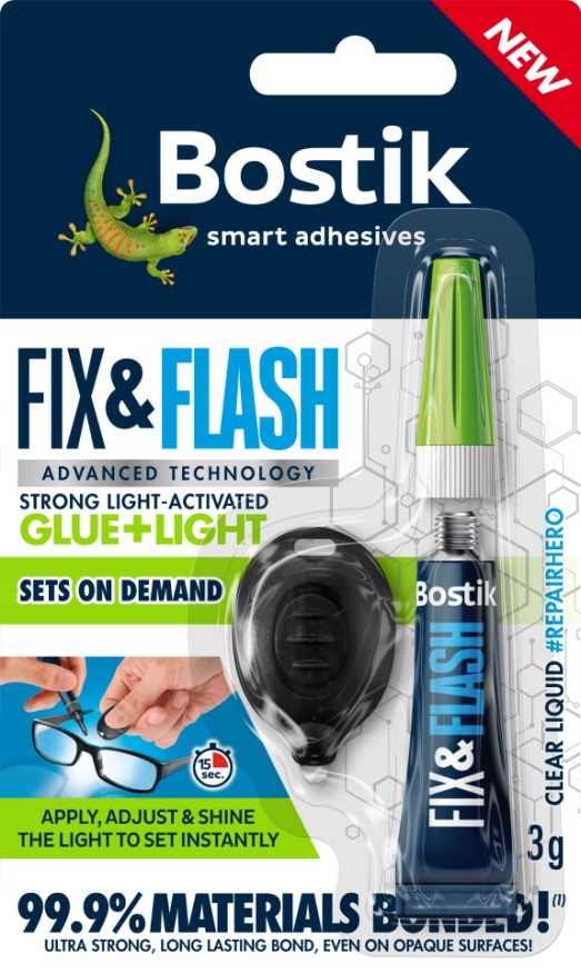 BOSTIK FIX & FLASH GLUE Light Activated 3gm I/cd (Was 12.99) [Splittable]