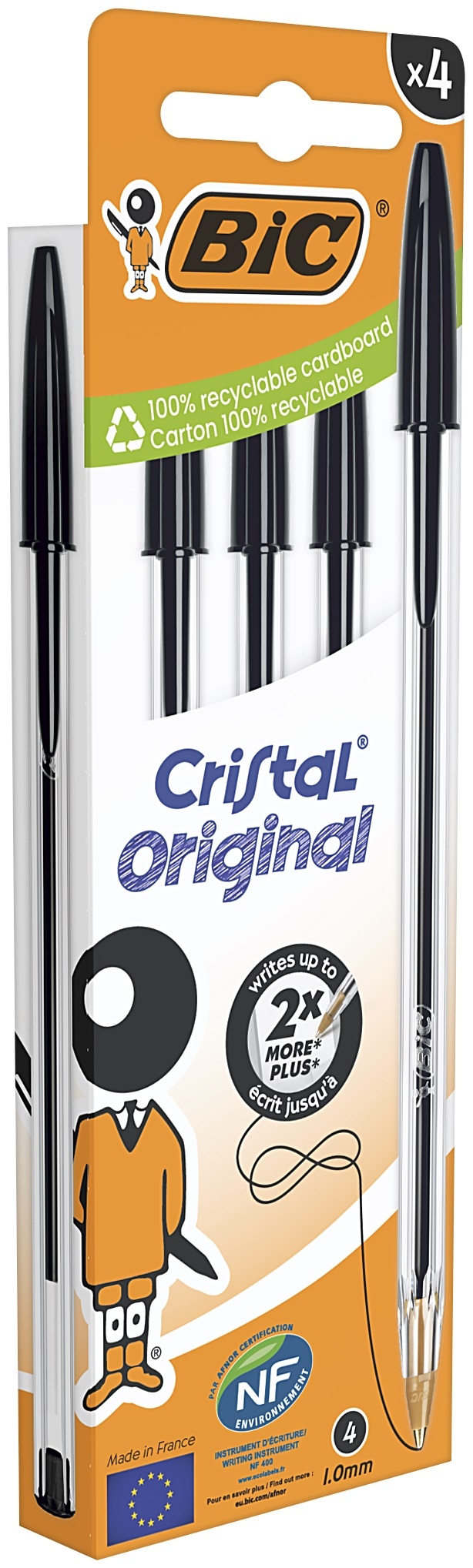 BALL PEN,Cristal 4`s Black Med H/pk Box(Bic) [Splittable]