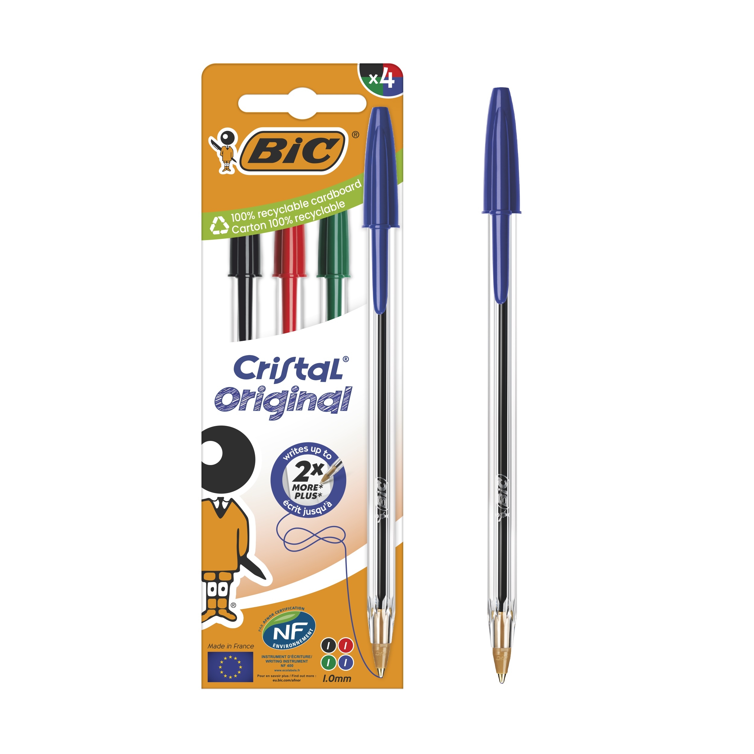 BALL PEN,Cristal 4`s Asst.Med Boxed H/pk (Bic) [Splittable]