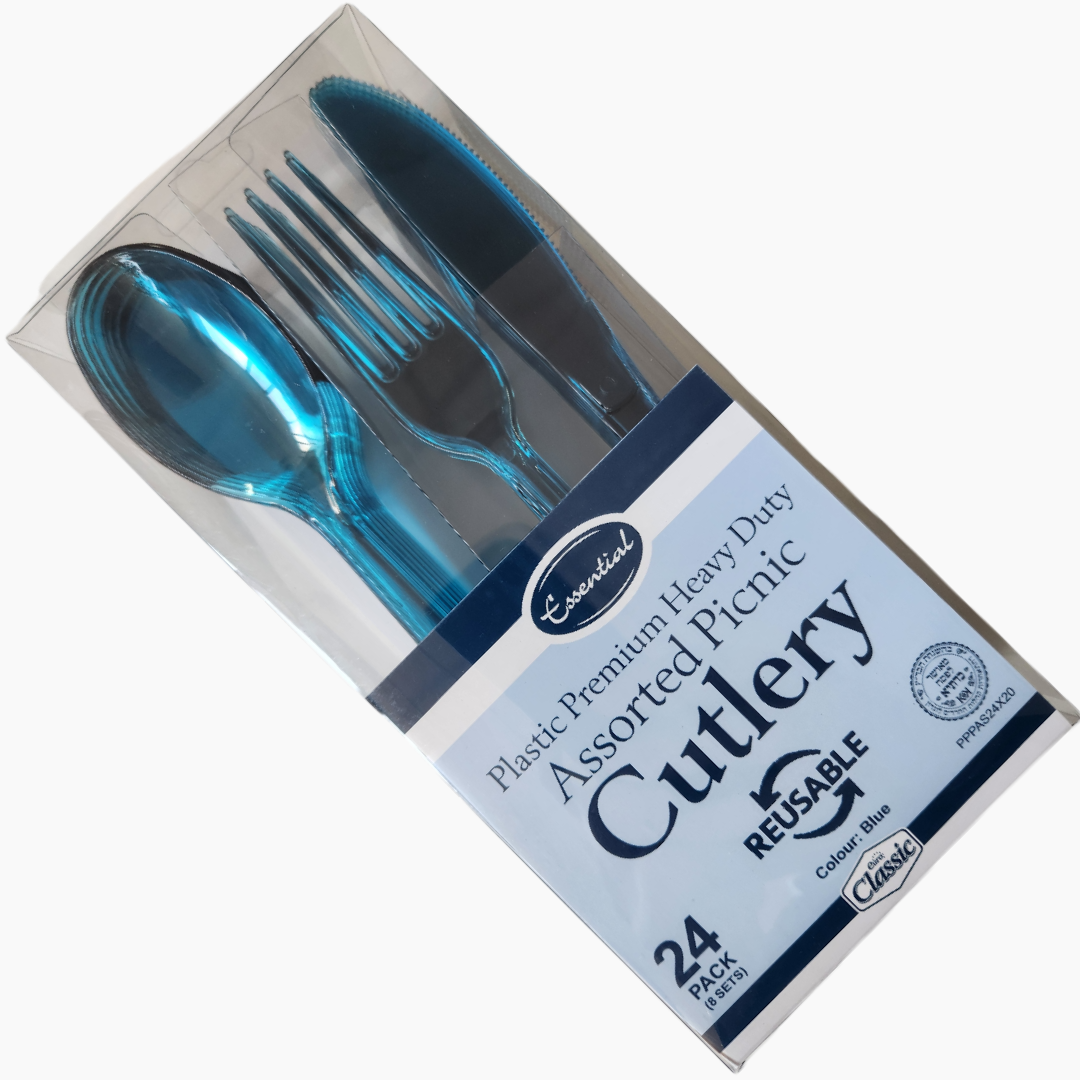 CUTLERY REUSABLE CLEAR 24pc.190mm Asst. Bxd. [Splittable]