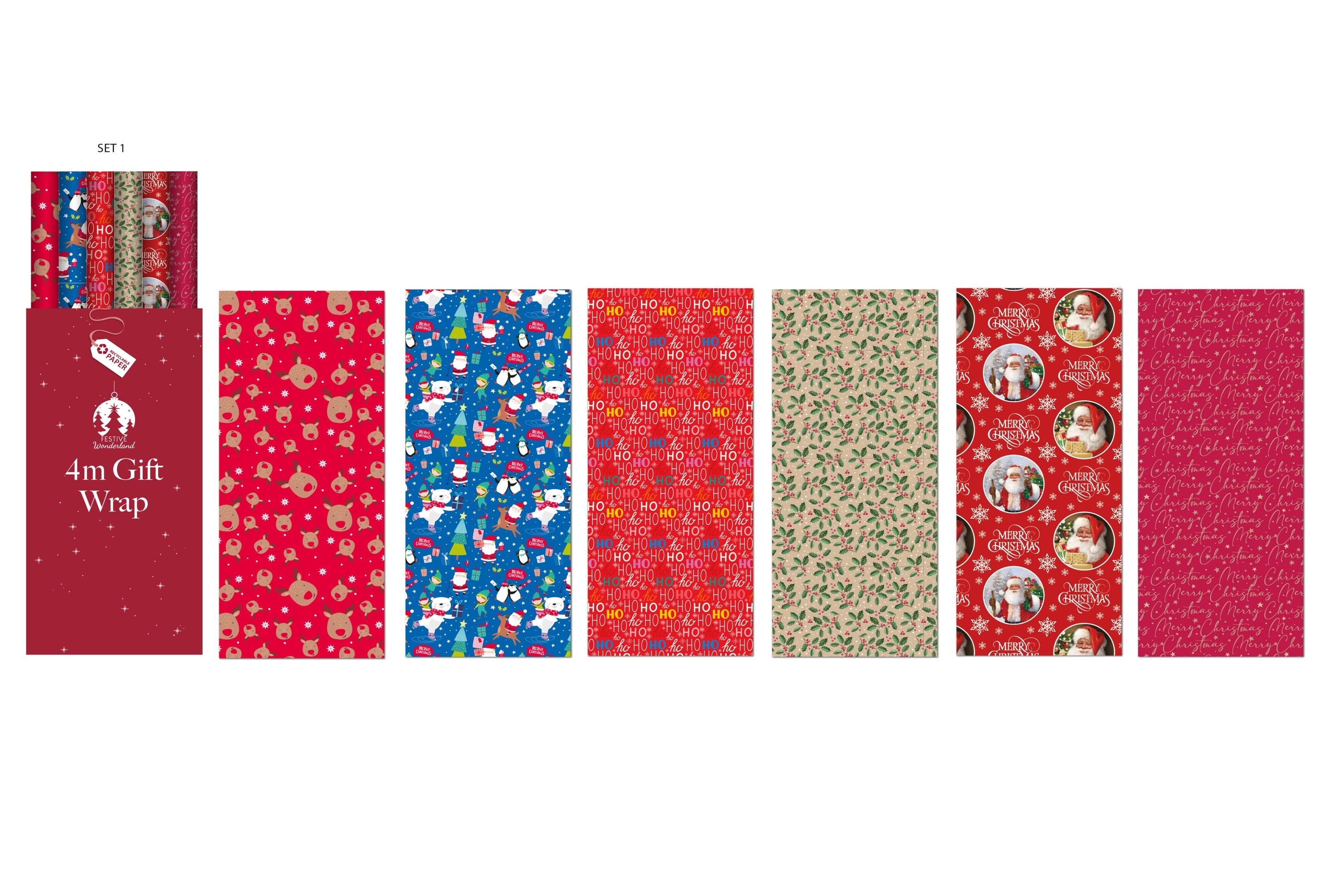 XMAS ROLLWRAP,3m Traditional/ Cute Assorted FDU [Packs Only]