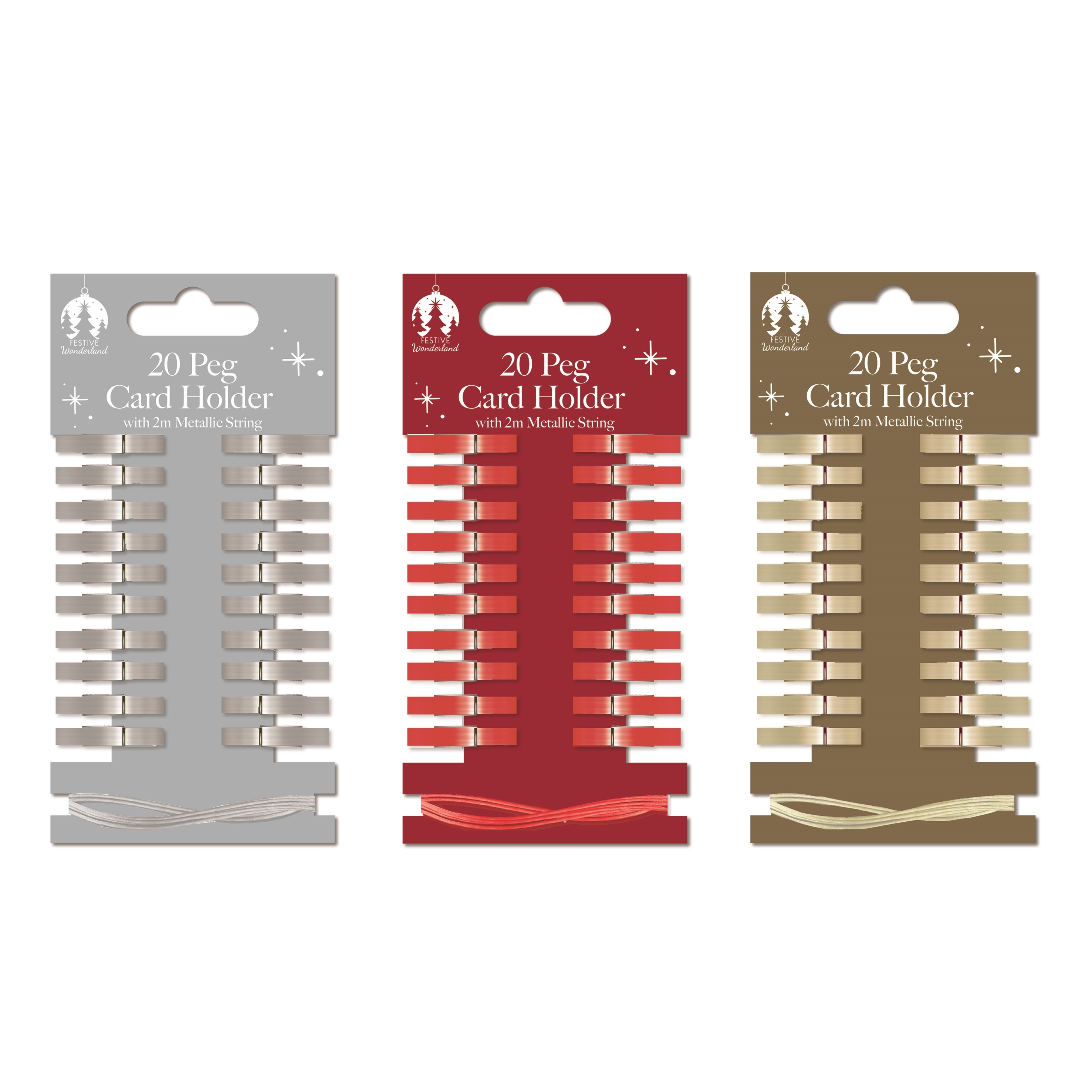 CARD HOLDER,Red, Gold & Silver Assorted Wooden Pegs 20`s H/pk [Packs Only]