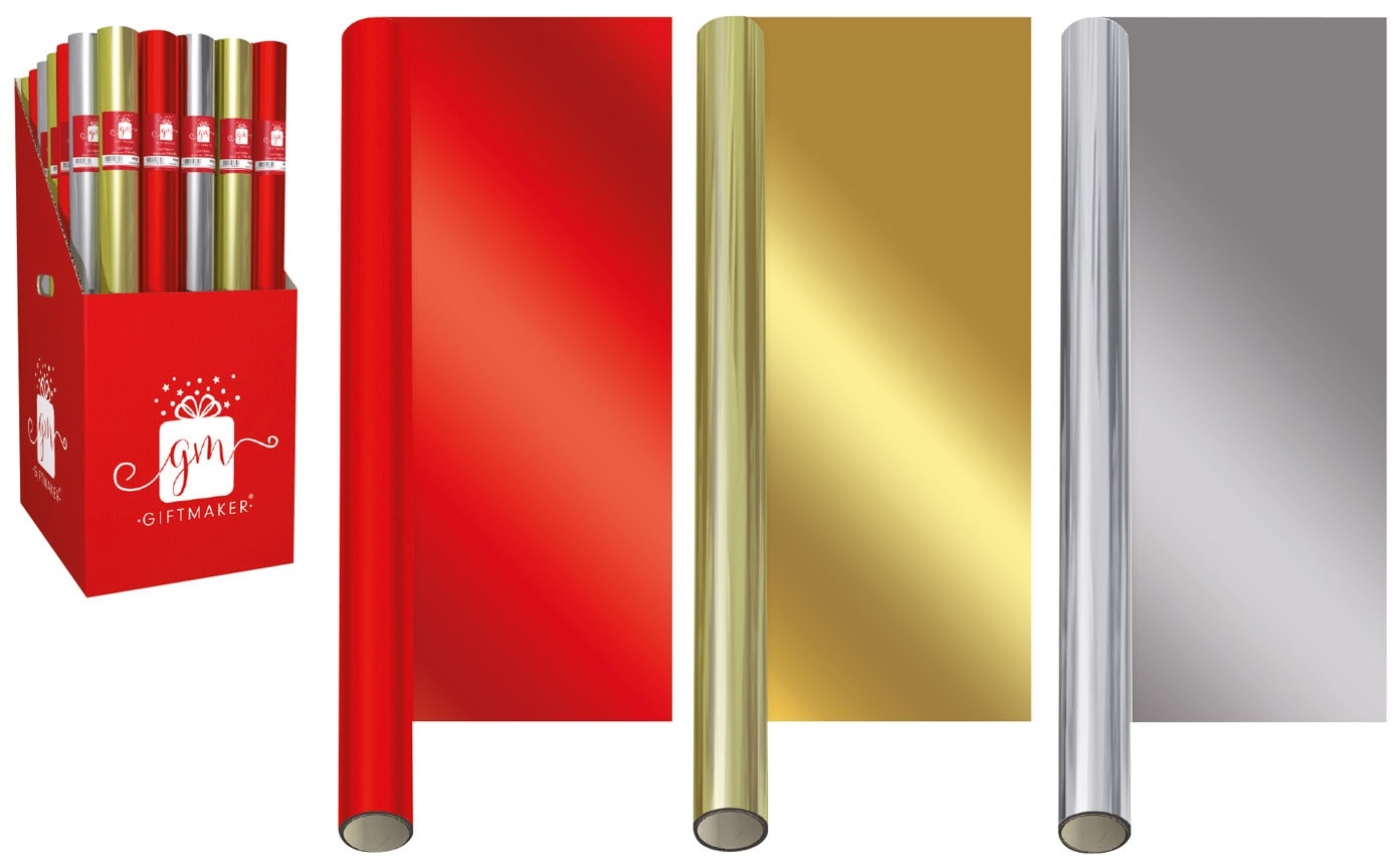 XMAS ROLLWRAP,1.5m Plain Foil Assorted Colours FDU [Packs Only]