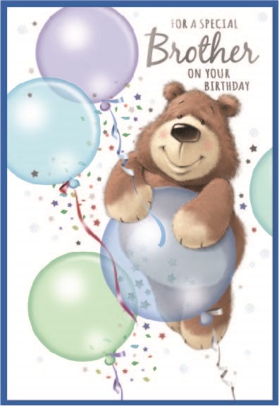 BIRTHDAY CARDS,Brother 6`s Bear & Balloons Blue