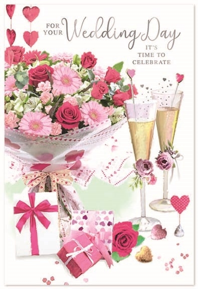 WEDDING DAY CARDS,6`s Floral Presents & Bubbly