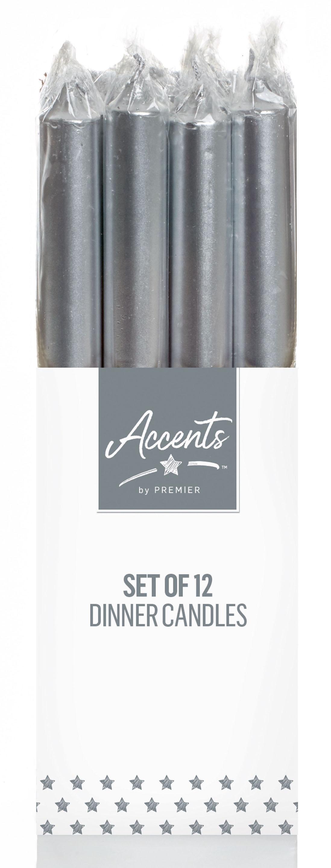 CANDLE,Dinner,Metallic Silver 25cm CDU [Packs Only]