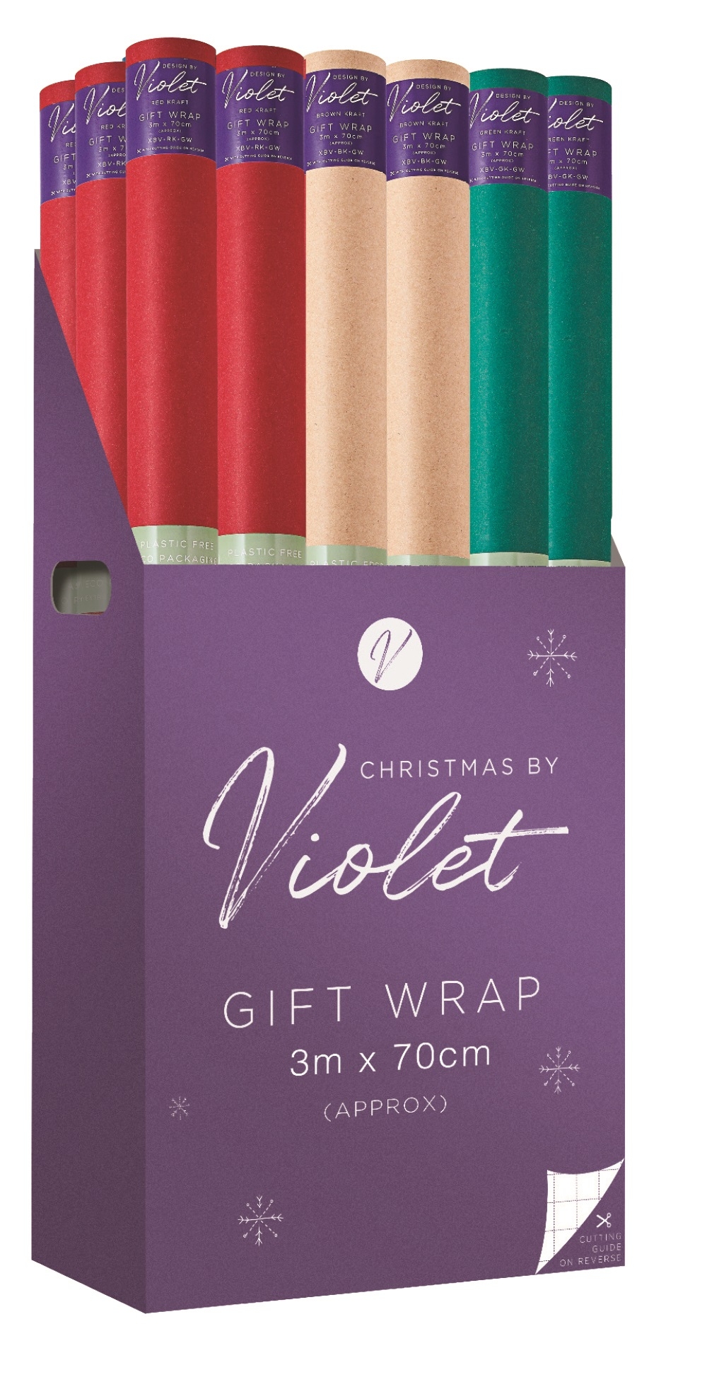 XMAS ROLLWRAP,3m Kraft Plain Colours 3 Assorted [Packs Only]