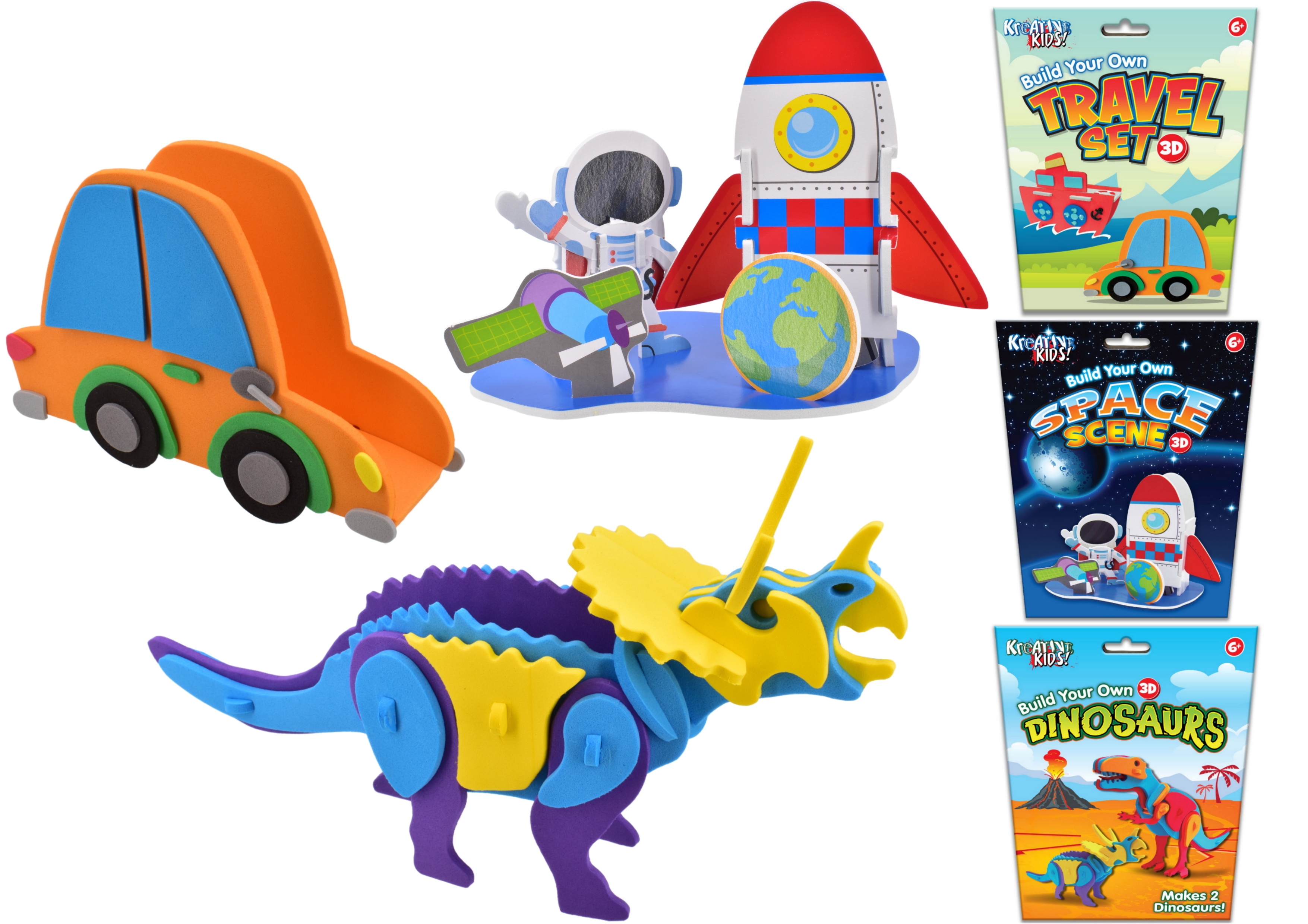 BUILD YOUR OWN 3D KITS,3 Asst. Dino.Travel & Space Scene,H/pk [Splittable]