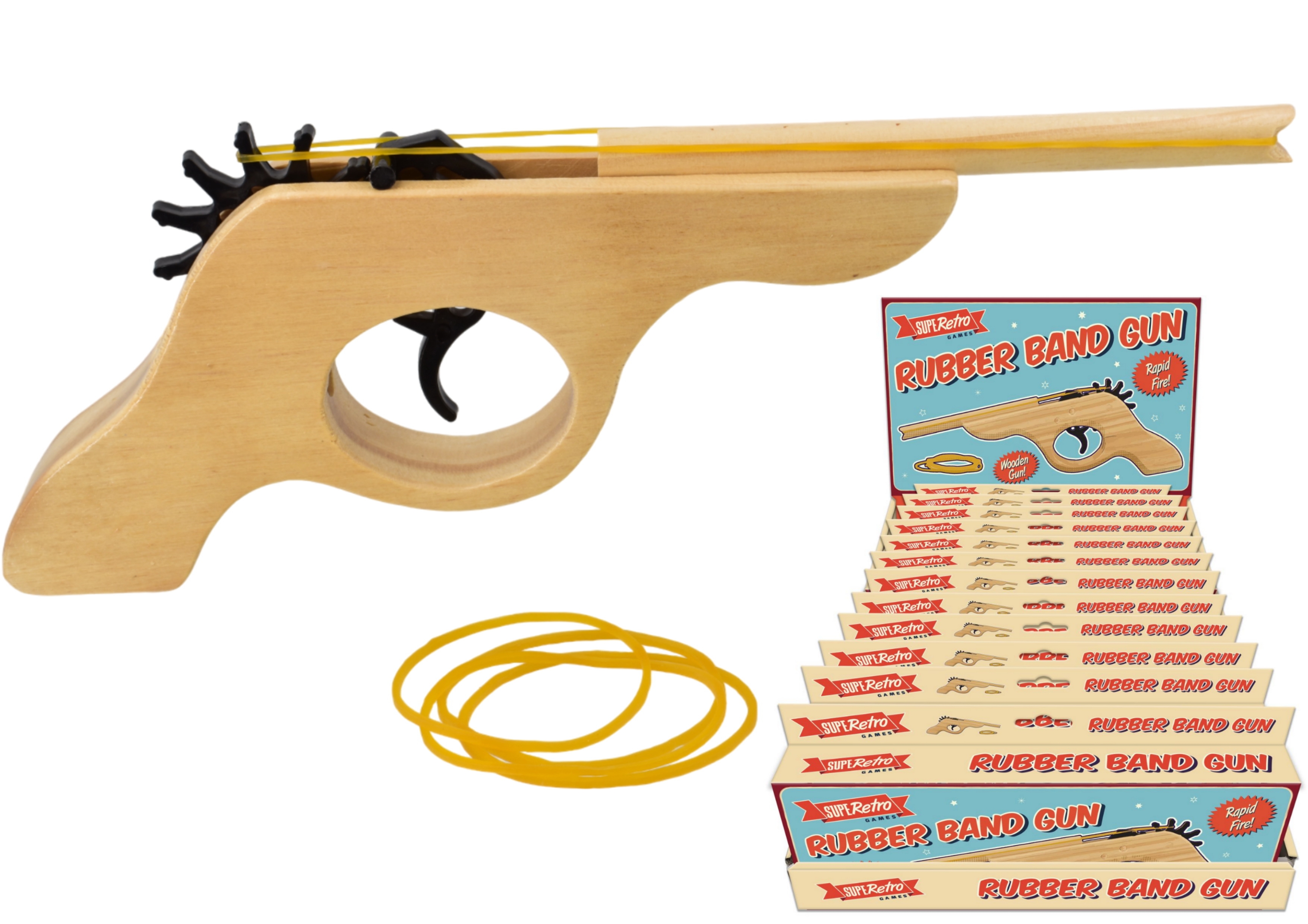 RUBBER BAND GUN WOODEN 26cm SUPERETRO Bxd CDU [Splittable]