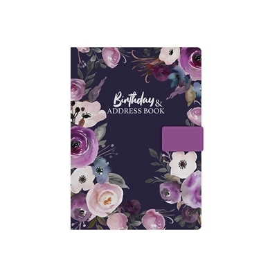 ADDRESS & BIRTHDAY BOOK, A5 A-Z Index, Purple Floral CDU [Splittable]