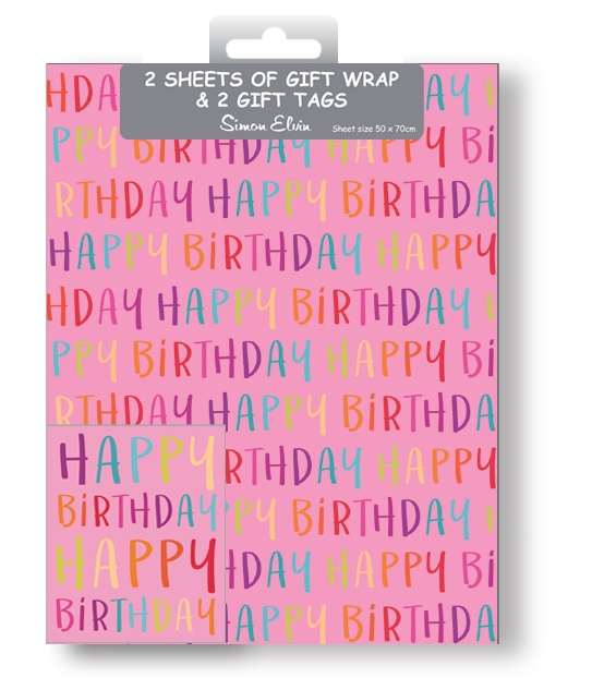 GIFT WRAP PACKETS, Pink Birthday Text [Packs Only]