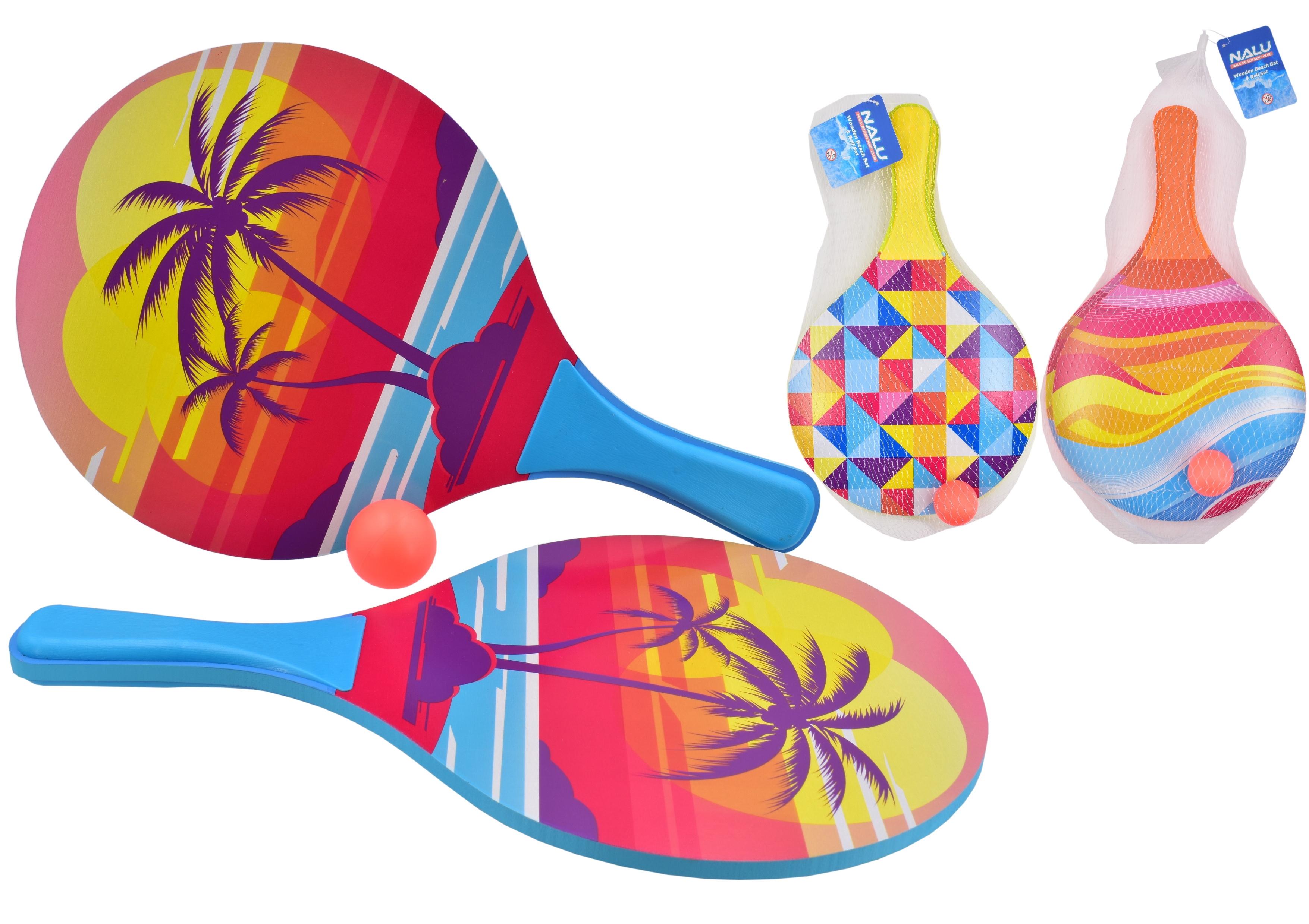 BAT & BALL SET,Beach Bat H/pk 3 Assorted [Splittable]