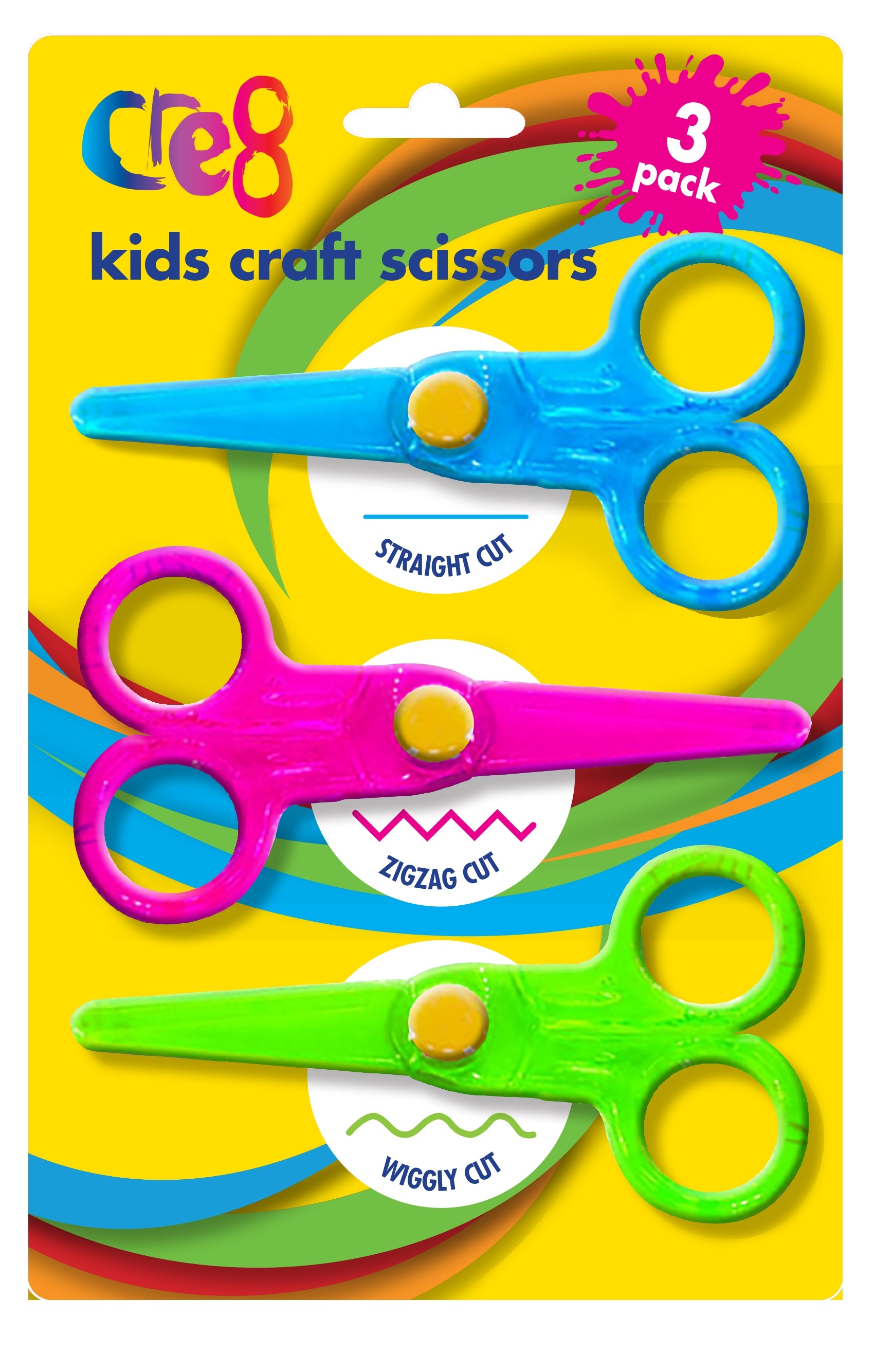 CRAFT SCISSORS,Kids I/cd 3 Assorted Cuts Cre8 [Packs Only]