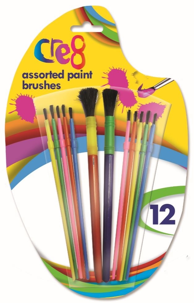 PAINT BRUSHES,12 Assorted I/cd Cre8 [Packs Only]