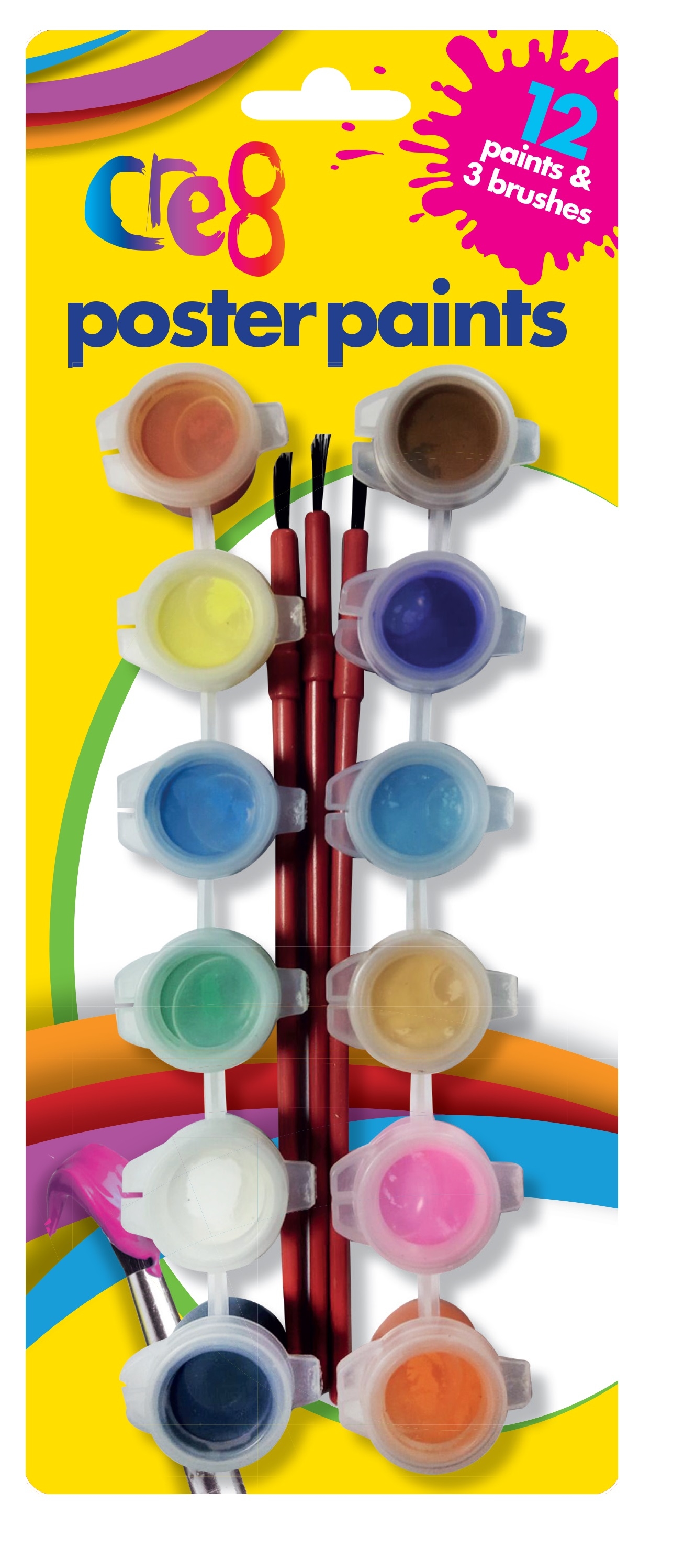 POSTER PAINTS,Tubs 12`s & 3 Brushes I/cd Cre8 [Packs Only]