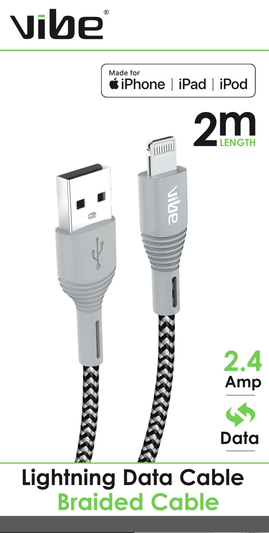 IPHONE CHARGING CABLE, Braided USB to Lightning Data Cable 2m