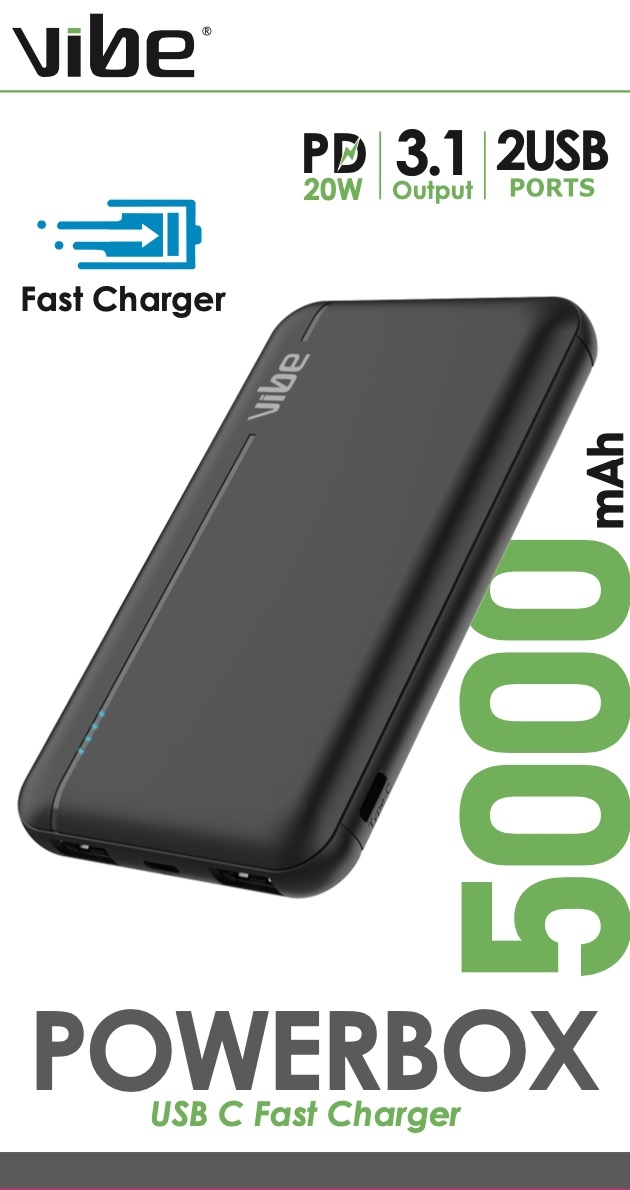 POWER BANK CHARGER, 5000mAh 2xUSB + 1x PD 20w Port