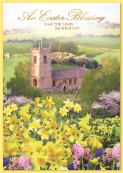 EASTER CARDS,Religious 6`s Daffodils & Church