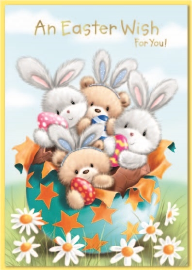 EASTER CARDS,Open 6`s Bunnies & Teddies