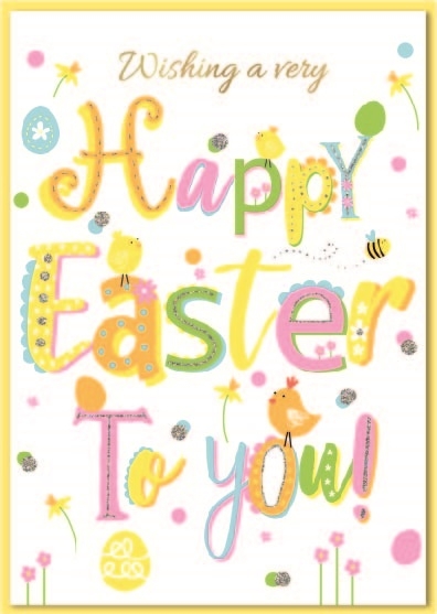 EASTER CARDS,Open 6`s Text, Chicks & Daffodils