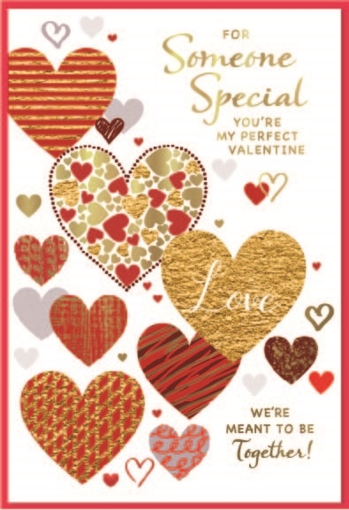 VALENTINE`S CARDS,Someone Special 6`s Red & Gold Hearts