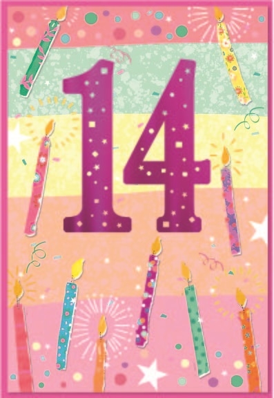 AGE 14 CARDS,Female 6`s Candles