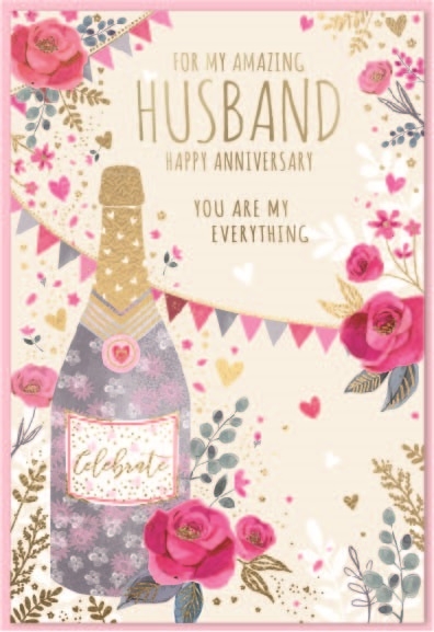 ANNIVERSARY CARDS,Husband 6`s Pink Flowers & Bubbly