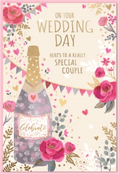 WEDDING DAY CARDS,6`s Pink Flowers & Bubbly