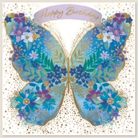 BIRTHDAY CARDS,6`s Blue Floral Butterfly