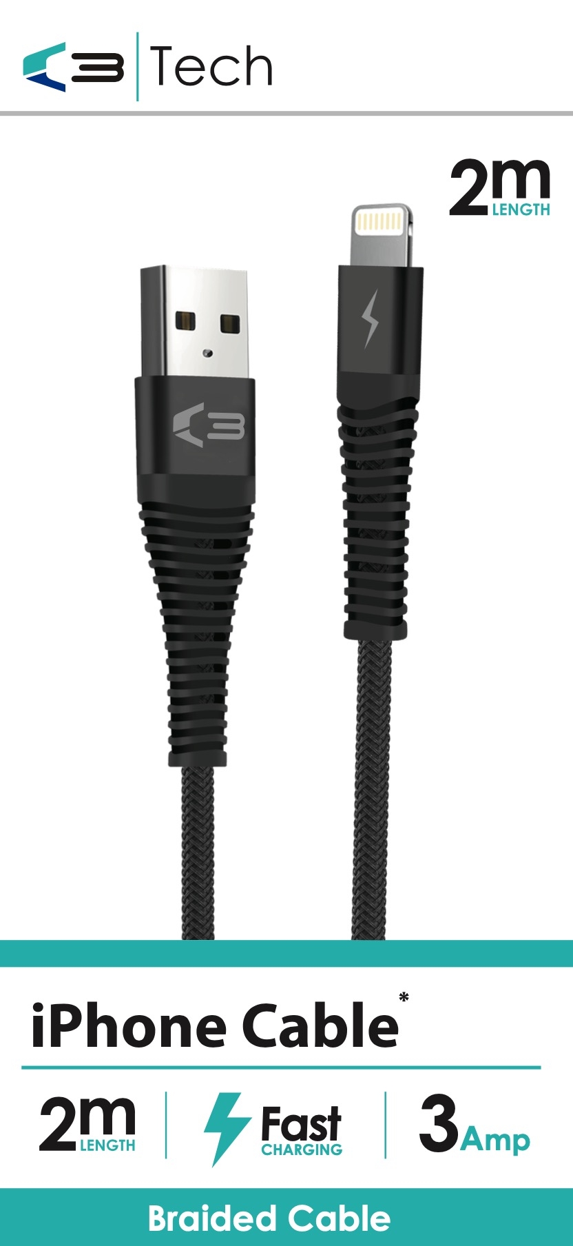 CHARGING & DATA CABLE USB to Lightning Braided 2m Bxd