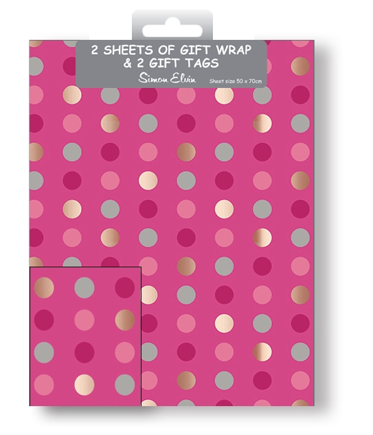 GIFT WRAP PACKETS,Pink Spots H/pk [Packs Only]