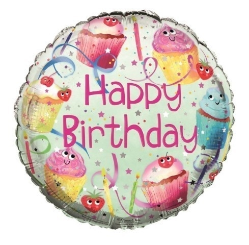 BALLOONS,Happy Birthday Cupcakes Helium Foil [Packs Only]