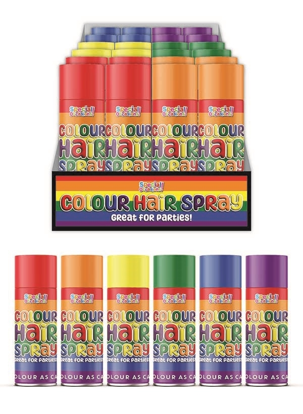 HAIRSPRAY AEROSOL RAINBOW, 6 Asst Cols 200ml (Was 2.29) [Splittable]