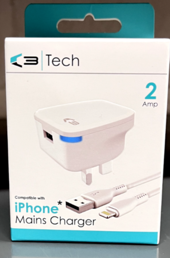 CHARGER,UK Mains,IPhone 2 Amp H/pk (Was ú9.49)
