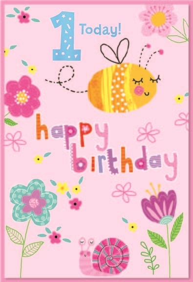 AGE 1 CARDS,Female 6`s Bee & Flowers