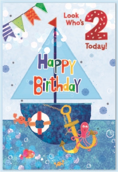 AGE 2 CARDS,Male 6`s Ocean Animals & Boat